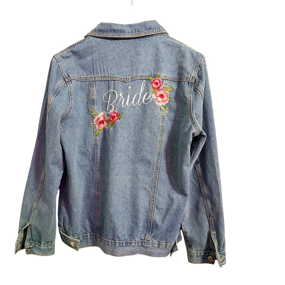 Custom Bride Denim Jacket Embroidered Floral Wedding Jean Jacket‎